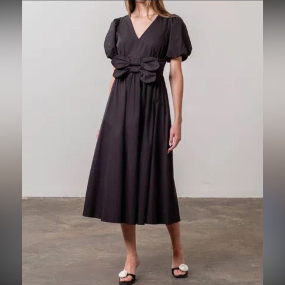 Moon River Front Bow Detail Cotton Midi Dress Size L